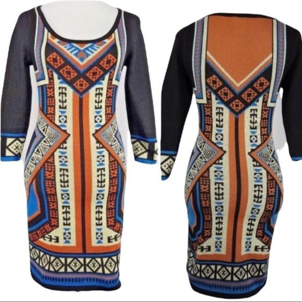 FLYING TOMATO Boho Tribal Aztec Scoop‎ Sweater Dress Size Medium - Picture 7 of 8